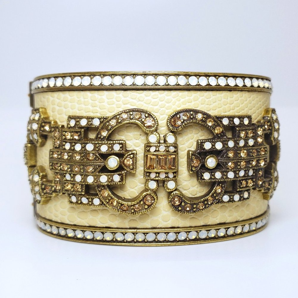 Heidi Daus Ecru Swarovski Crystal Hinged Cuff Bracelet